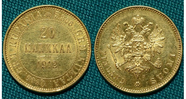 20 марок 1912 S Финляндия Au