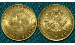 10 марок 1882 год, Au, 900 пробы 3,22 грамм, Финляндия.