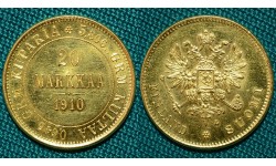 20 марок 1910 L Финляндия Au