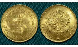 10 марок 1882 год, Au, 900 пробы 3,22 грамм, Финляндия.